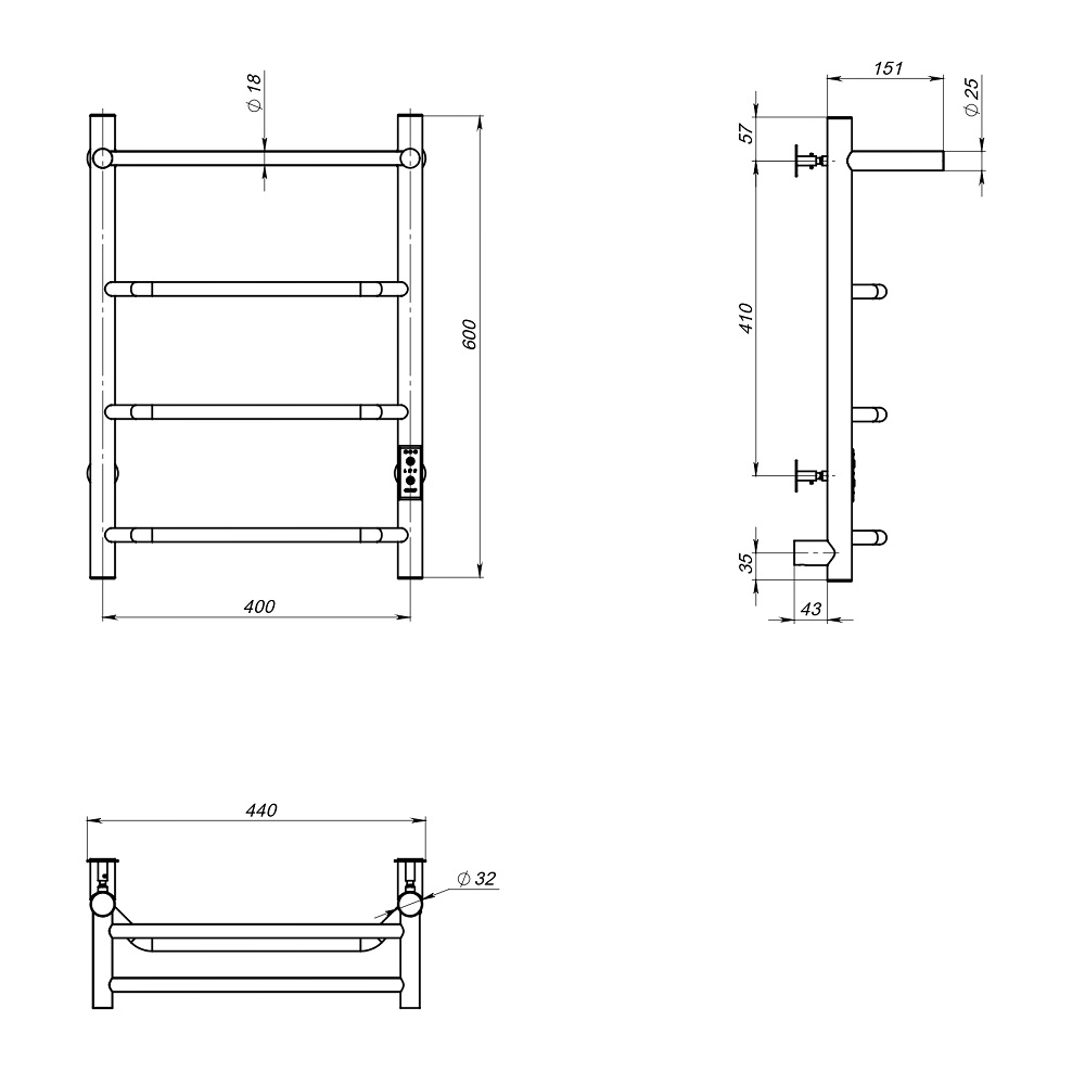 Полотенцесушитель Пэк сп 6 П 60х40
